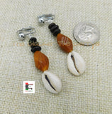 Cowrie Shell Clip On  Dangle Glass Beaded Women Jewelry Handmade Black Owned