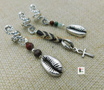 Locs Jewelry Set of 3 Cowrie Silver Beaded Natural Stones Dreads Ankh Dangle Handmade