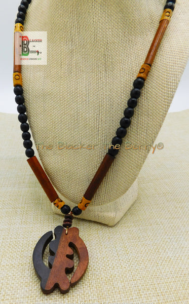 Gye Nyame Necklace Adinkra Africa Wooden Jewelry Beaded Ethnic