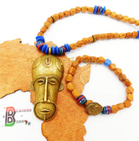 African Men Necklaces Ethnic  Wooden Blue Jewelry Mask Beaded The Blacker The Berry®