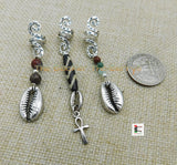 Locs Jewelry Set of 3 Cowrie Silver Beaded Natural Stones Dreads Ankh Dangle Handmade