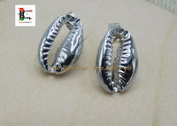 Silver Cowrie Post Earrings Stainless Steel Jewelry Black Owned