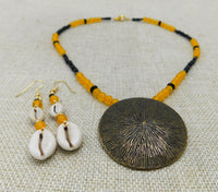 Women Yellow Beaded Jewelry Set Black Antique Bronze Round Circle Pendant Black Owned