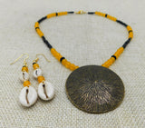 Women Yellow Beaded Jewelry Set Black Antique Bronze Round Circle Pendant Black Owned
