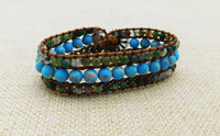 Natural Stone Bracelet Leather Jewelry Braided Women Blue