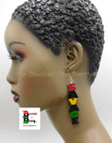 Wooden Earrings Savage Hand Painted Jewelry African Red Black Yellow Green