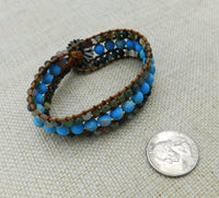 Natural Stone Bracelet Leather Jewelry Braided Women Blue