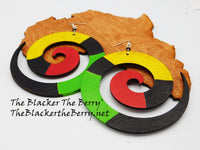 Swirl Earrings Rasta Jewelry Wooden Hand Painted Women Black Owned Business