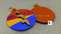 African Earrings Wooden Handmade Hand Painted Women Jewelry Colorful Summer