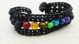 Natural Stone Bracelet Leather Jewelry Braided Women Black Colorful