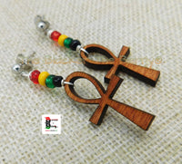 Ankh Silver Post Earrings Beaded Brown Women Small Jewelry Handmade Black Owned