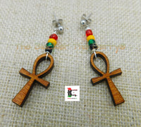 Ankh Silver Post Earrings Beaded Brown Women Small Jewelry Handmade Black Owned