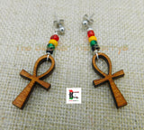 Ankh Silver Post Earrings Beaded Brown Women Small Jewelry Handmade Black Owned