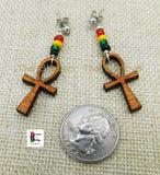 Ankh Silver Post Earrings Beaded Brown Women Small Jewelry Handmade Black Owned