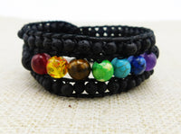 Natural Stone Bracelet Leather Jewelry Braided Women Black Colorful