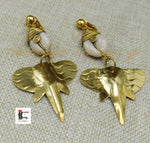 Elephant Clip On Earrings Women Jewelry Dangle Cowrie Handmade Brass
