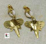 Elephant Clip On Earrings Women Jewelry Dangle Cowrie Handmade Brass