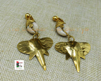 Elephant Clip On Earrings Women Jewelry Dangle Cowrie Handmade Brass