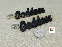 Goddess Clip On Earrings Wooden Black 3.5 Jewelry Handmade