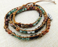 Leather Wrapped Beaded Natural Stone Jewelry Adjustable