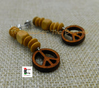 Peace Earrings Beaded Brown Women Small Jewelry Handmade Black Owned