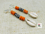 Cowrie Clip On Earring Beaded Orange Jewelry Women Ethnic Handmade