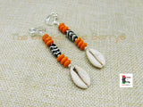 Cowrie Clip On Earring Beaded Orange Jewelry Women Ethnic Handmade