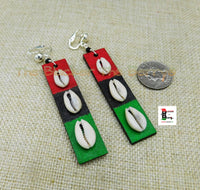 Cowrie Clip On Earrings Handmade RBG Hand Painted Pan African