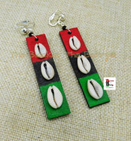 Cowrie Clip On Earrings Handmade RBG Hand Painted Pan African