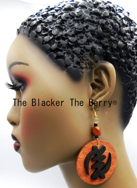 Gye Nyame Earrings Wooden Jewelry Handmade Black Owned Business