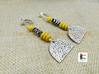 Silver Clip On Earrings Yellow Beaded Jewelry Women Long Handmade Ethnic