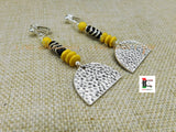 Silver Clip On Earrings Yellow Beaded Jewelry Women Long Handmade Ethnic