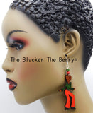 Black Women Earrings Green Orange Hand Painted Jewelry