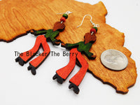 Black Women Earrings Green Orange Hand Painted Jewelry