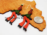 Black Women Earrings Green Orange Hand Painted Jewelry