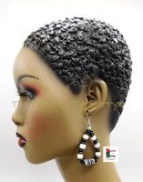 White and Black Earrings Leather Beaded Ethnic Jewelry African Black Owned