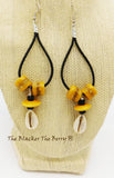 Leather Earrings African Ethnic Beaded Jewelry Black Yellow