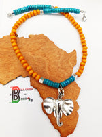Elephant Necklace Women Summer Jewelry Orange Aqua Turquoise