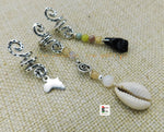 Beaded Locs Jewelry Set of 3 Cowrie Silver Beaded Natural Stones Dreads African Dangle Handmade