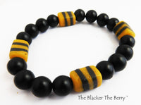 African Bracelet Large Big Beaded Jewelry Black Yellow Handmade