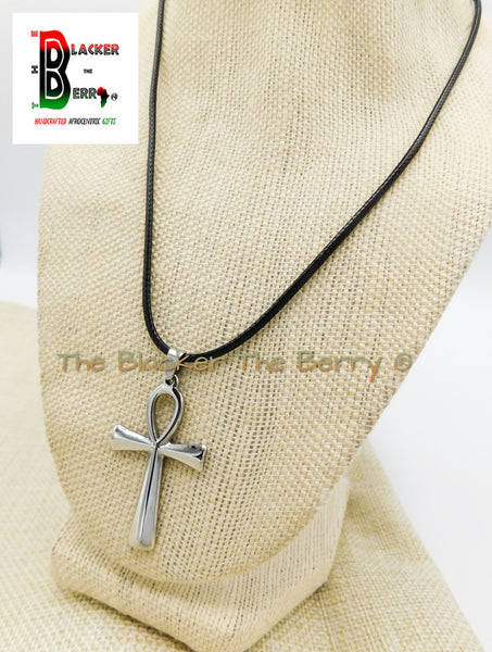 Ankh Charm African Egyptians Stainless Steel Jewelry Black Necklace Adjustable