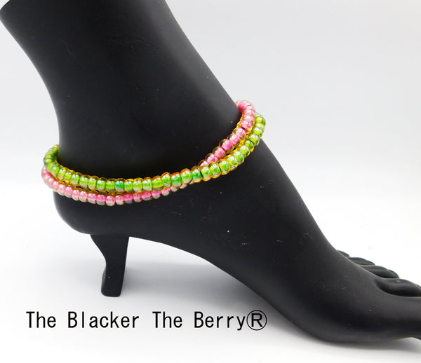 Pink Green Anklet Handmade Women Jewelry