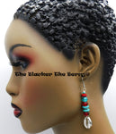 Silver Cowrie Earrings Turquoise Red Beaded Women Jewelry