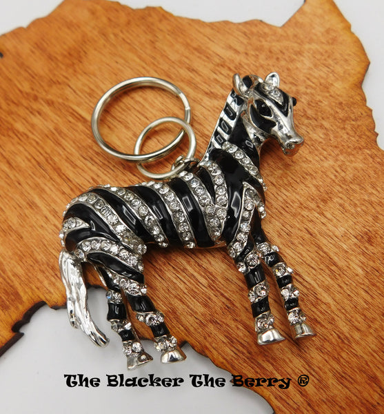 Zebra Keychain Black Silver Metal Gift Ideas