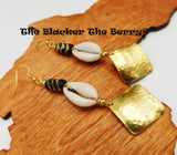 Hammered Earrings Gold Tone Cowrie Shell Women Ethnic Jewelry