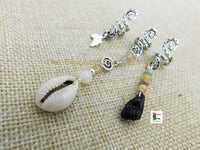Beaded Locs Jewelry Set of 3 Cowrie Silver Beaded Natural Stones Dreads African Dangle Handmade