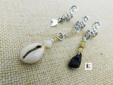 Beaded Locs Jewelry Set of 3 Cowrie Silver Beaded Natural Stones Dreads African Dangle Handmade