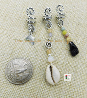 Beaded Locs Jewelry Set of 3 Cowrie Silver Beaded Natural Stones Dreads African Dangle Handmade