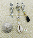 Beaded Locs Jewelry Set of 3 Cowrie Silver Beaded Natural Stones Dreads African Dangle Handmade