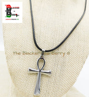 Ankh Charm African Egyptians Stainless Steel Jewelry Black Necklace Adjustable